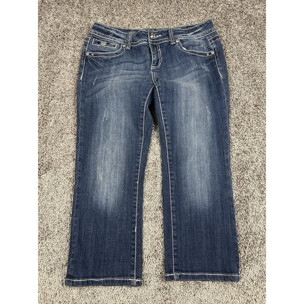 LA Idol Jeans Juniors 11 Dark Wash Capri‎ Rhinestone Pocket Y2K Low Rise Western